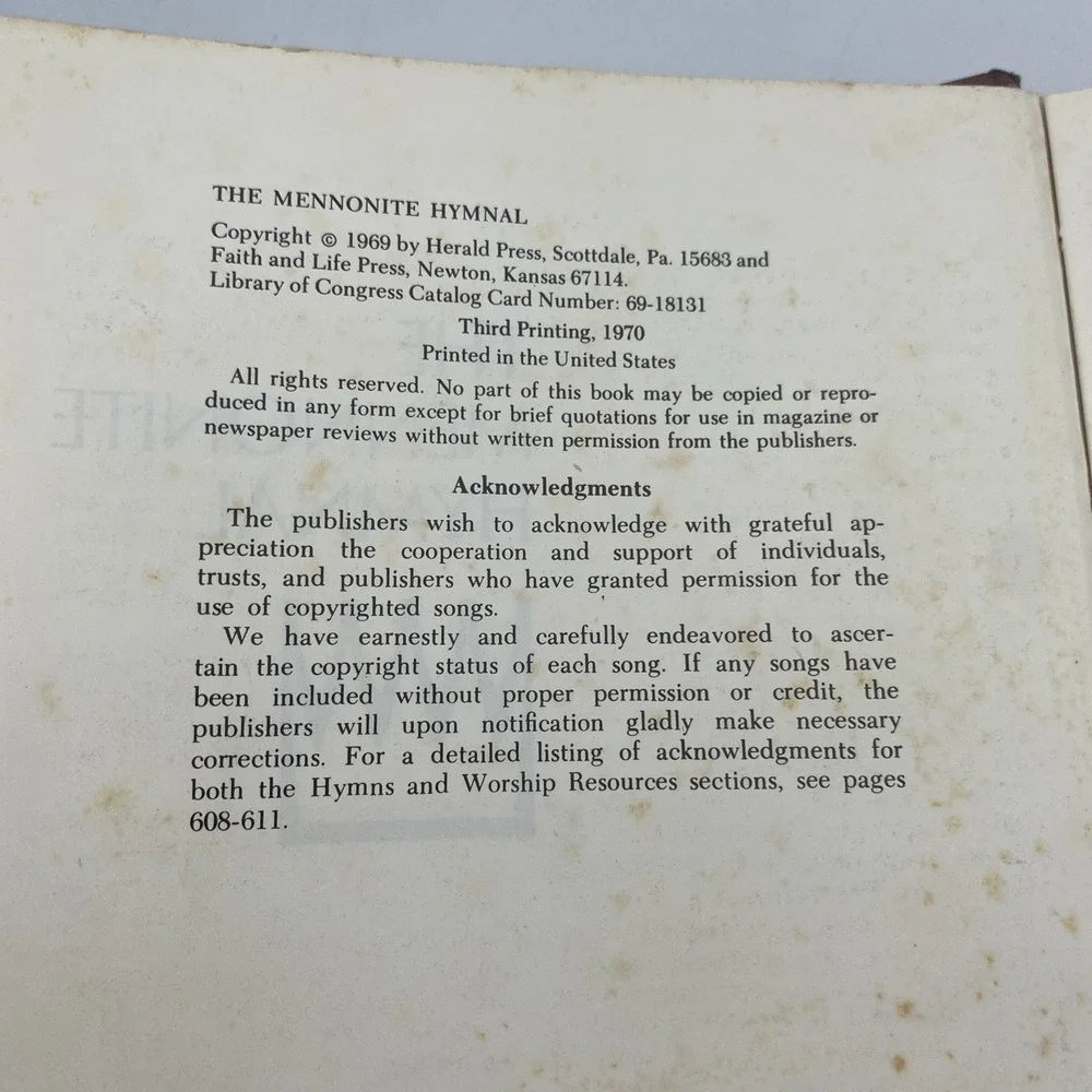 Vintage The Mennonite Hymnal 1970 Christian Church Hymn Music Song HC‎